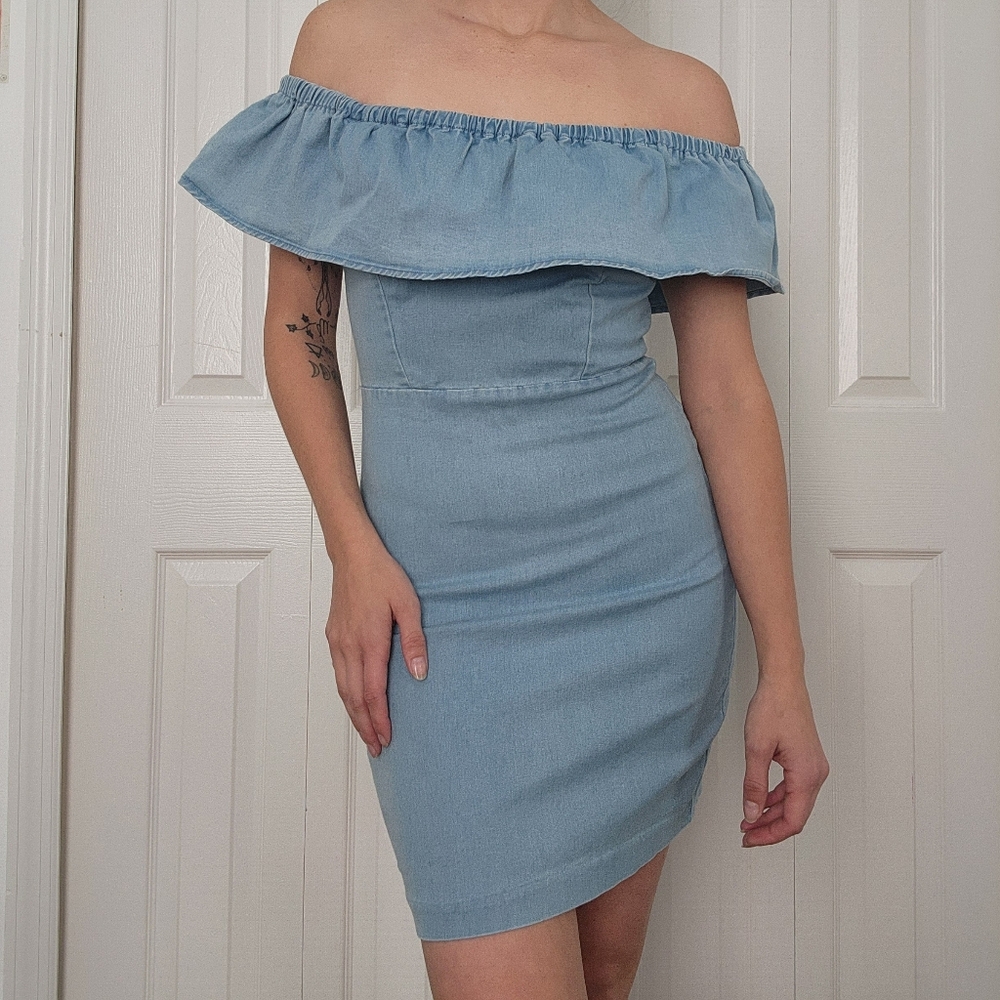 Off-Shoulder Denim Dress